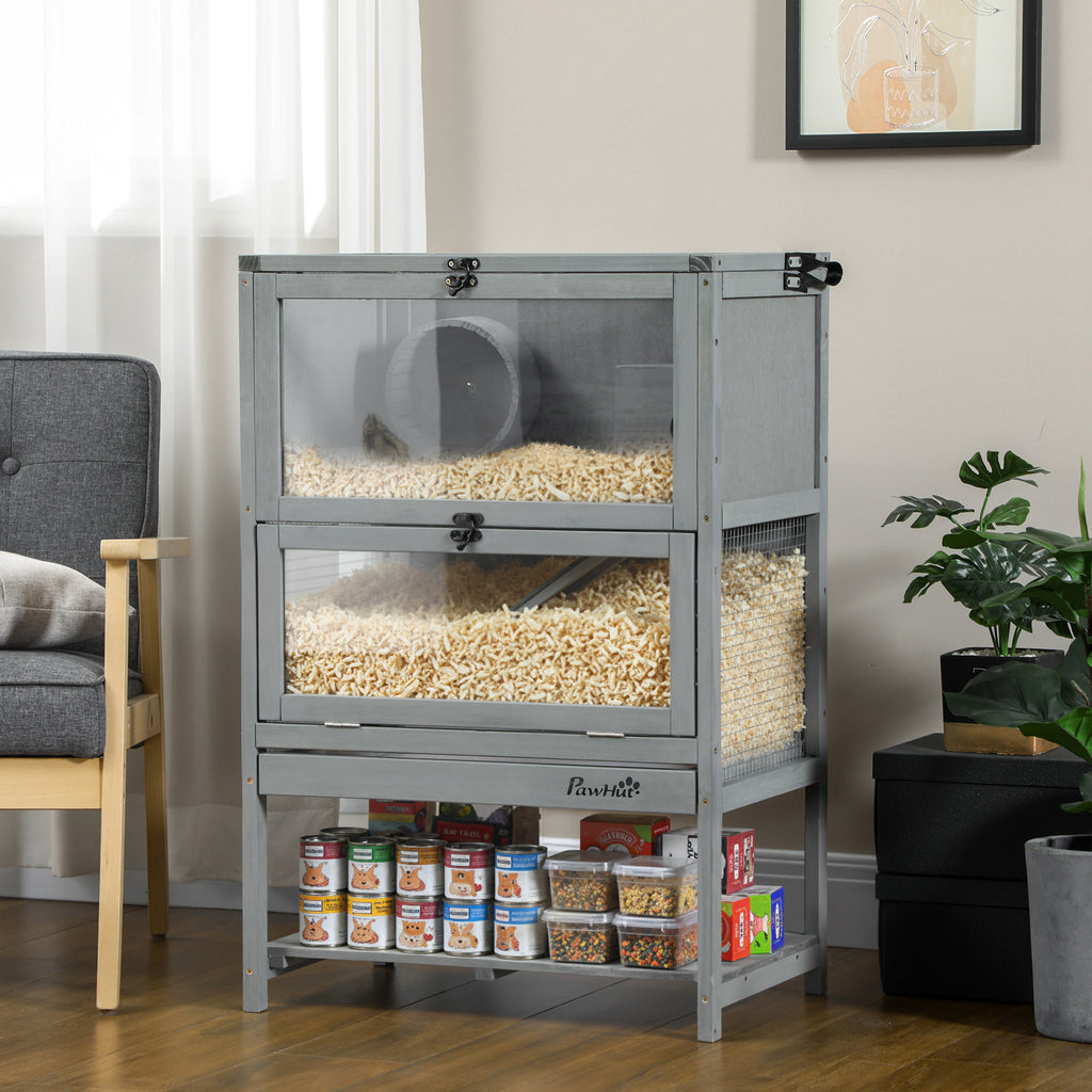 Wooden Hamster Cage with Wheel, Ramp and Storage Shelf, 35.5 in – image 2