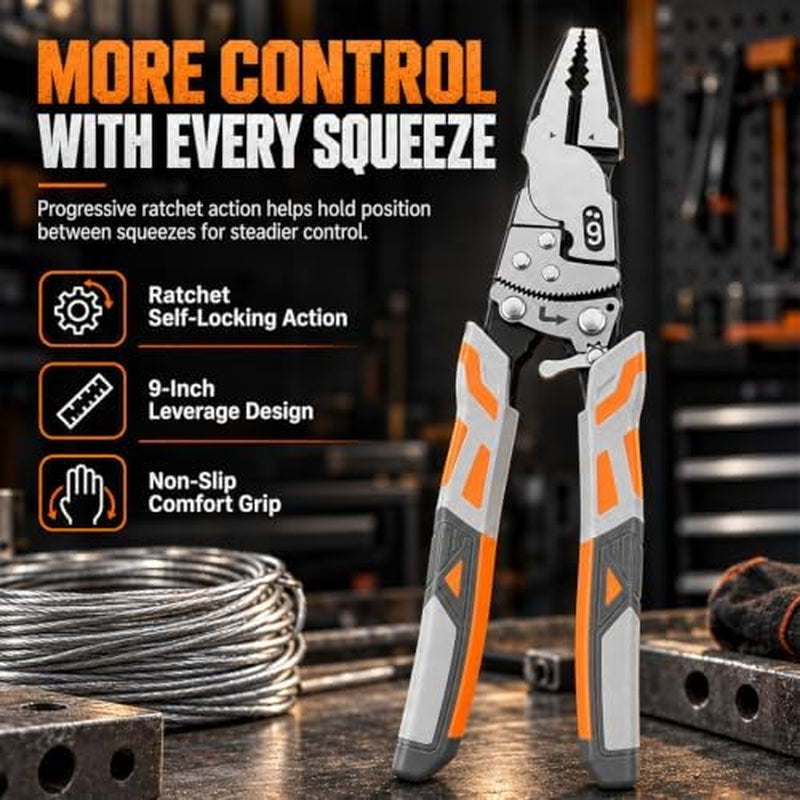 Ratchet Wire Cutter – 9 in Heavy-Duty Lineman's Pliers – image 2