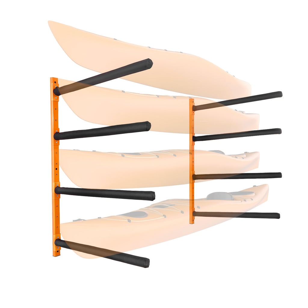 Wall Mount Kayak Storage Rack for 4 Boats, 400 Lb Padded Arms