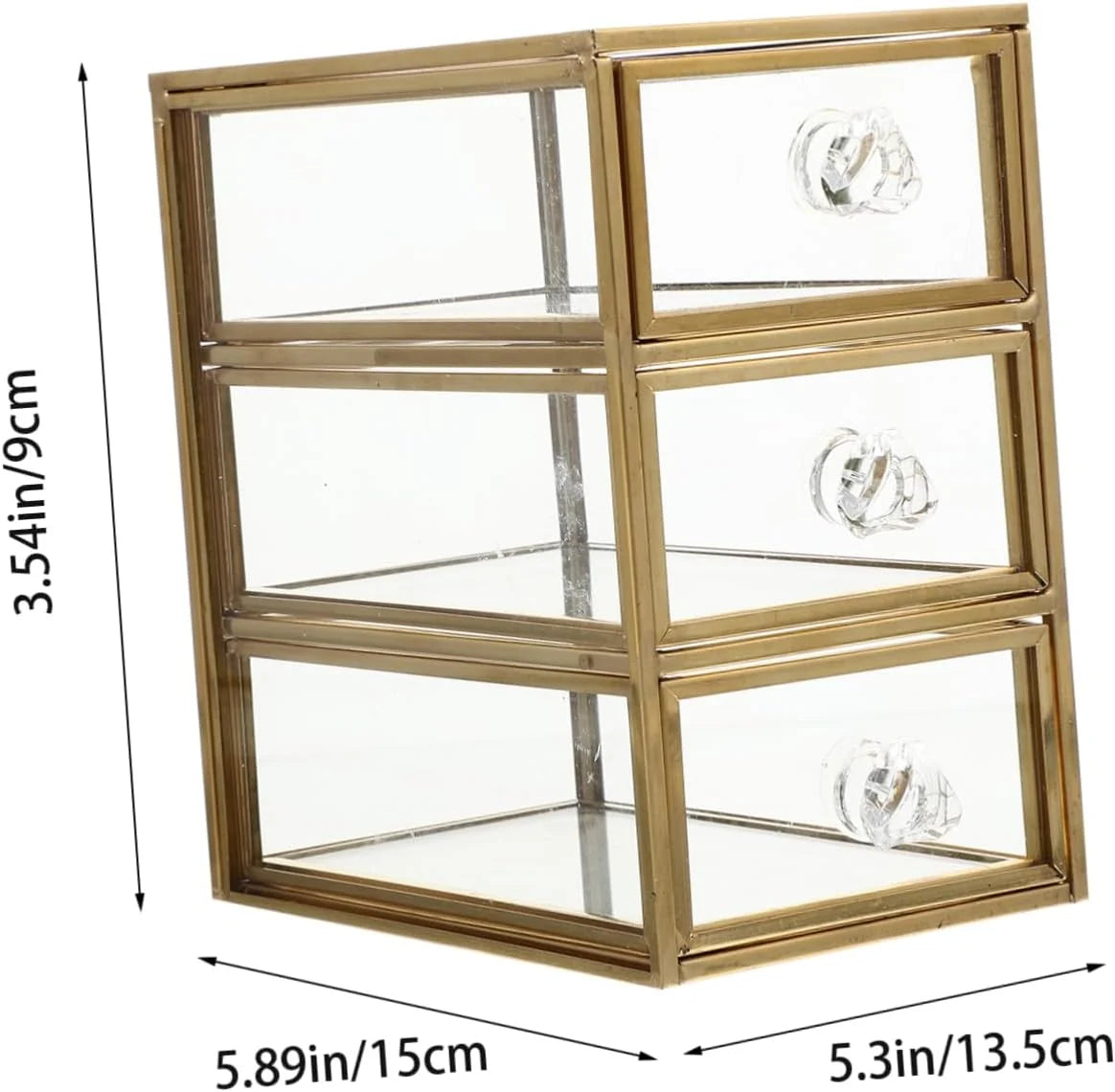 3-Tier Jewelry Box with Drawer, Golden Glass Display Organizer – image 3