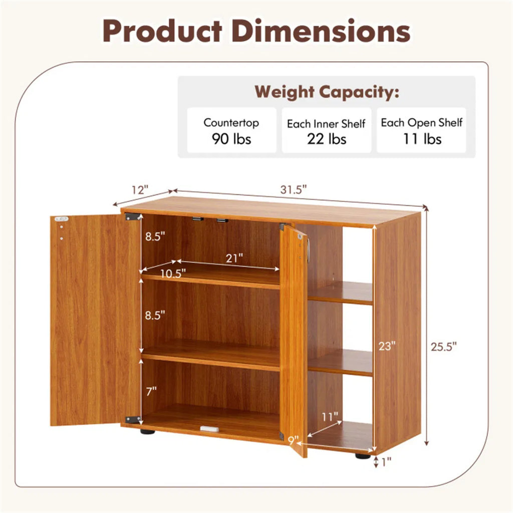Shoe Cabinet with 2 Doors and 3 Open Shelves, Natural Wood – image 4