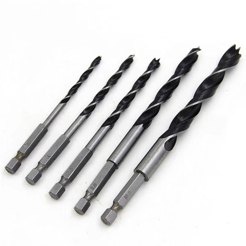 Brad Point Drill Bit Set 5-Piece 4-10mm Hex Shank for Wood – image 4