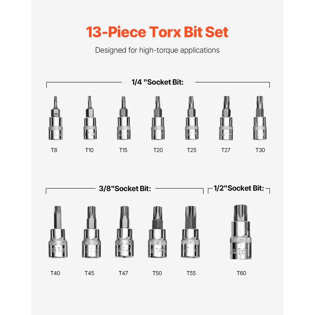 Torx Bit Socket Set, 13-Piece T8-T60 Star Sockets with Storage Case – image 3