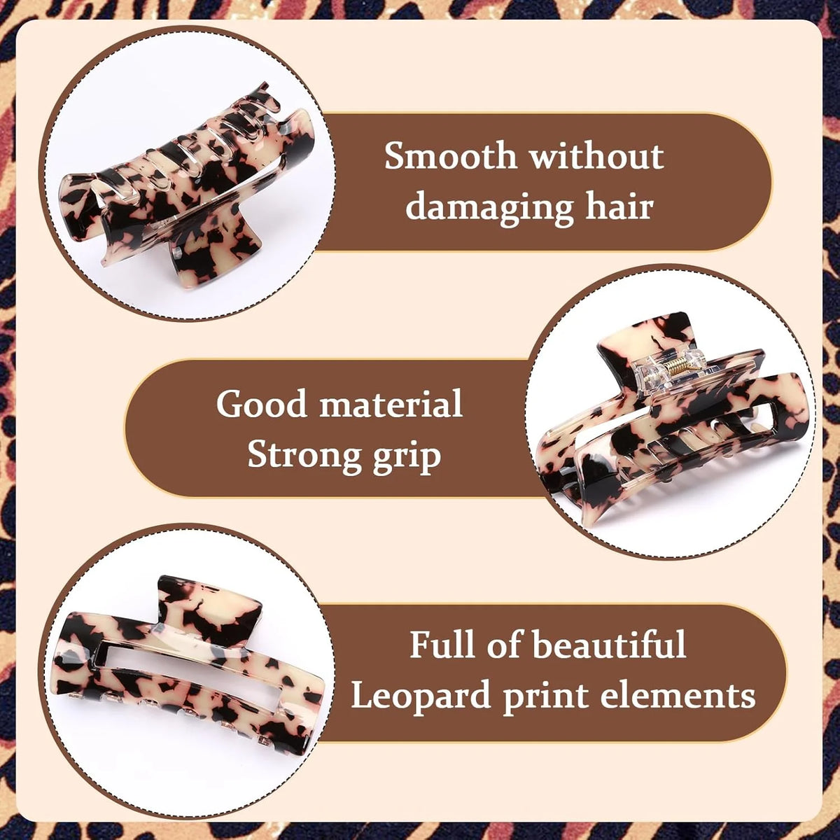 Tortoise Hair Claw Clips 4-Pack, Strong Hold Acetate Jaw Clips – image 5