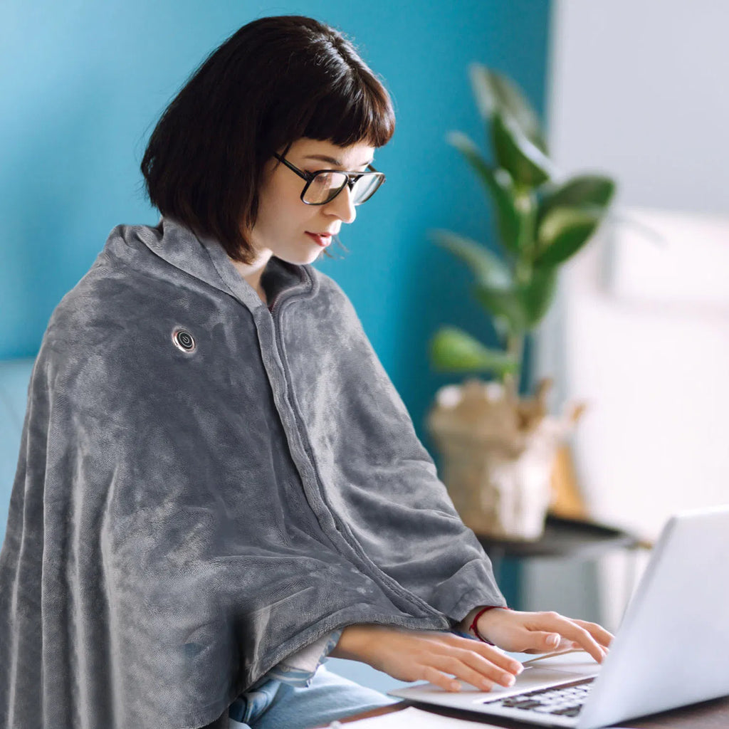 USB Heated Poncho Wrap Blanket with Zipper, 59 x 31 in – image 9