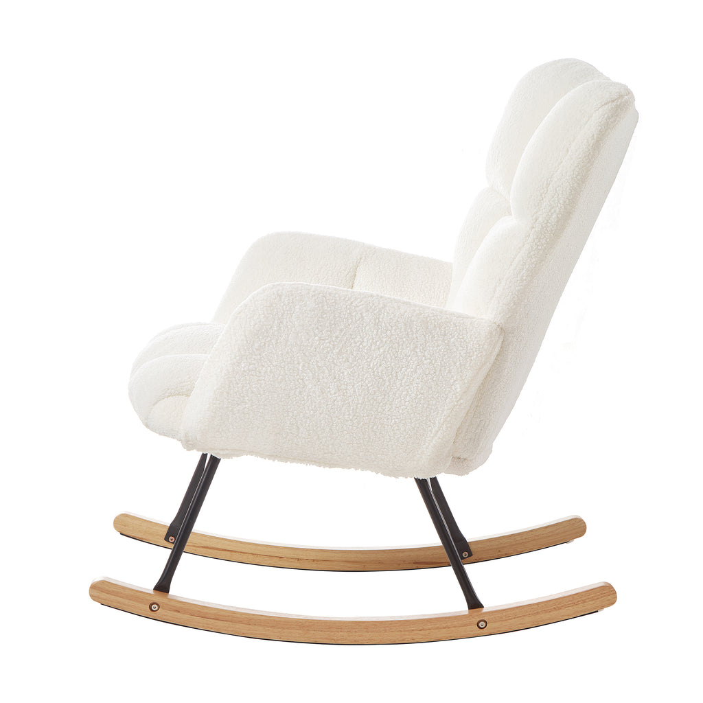 Tufted Teddy Fabric Glider Rocking Chair, Ivory – image 10