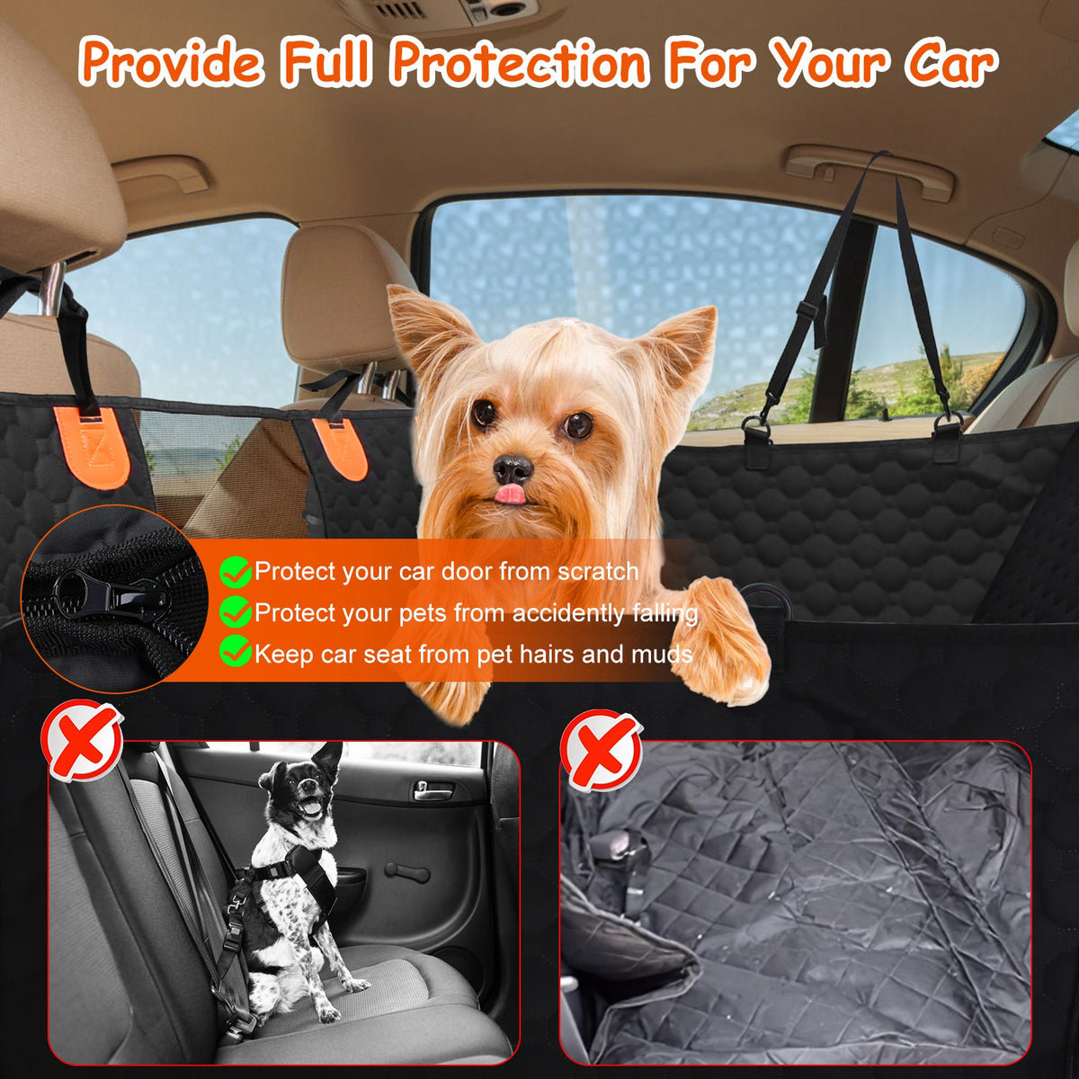 Dog Car Seat Cover for Back Seat, Waterproof Hard-Bottom Extender – image 10
