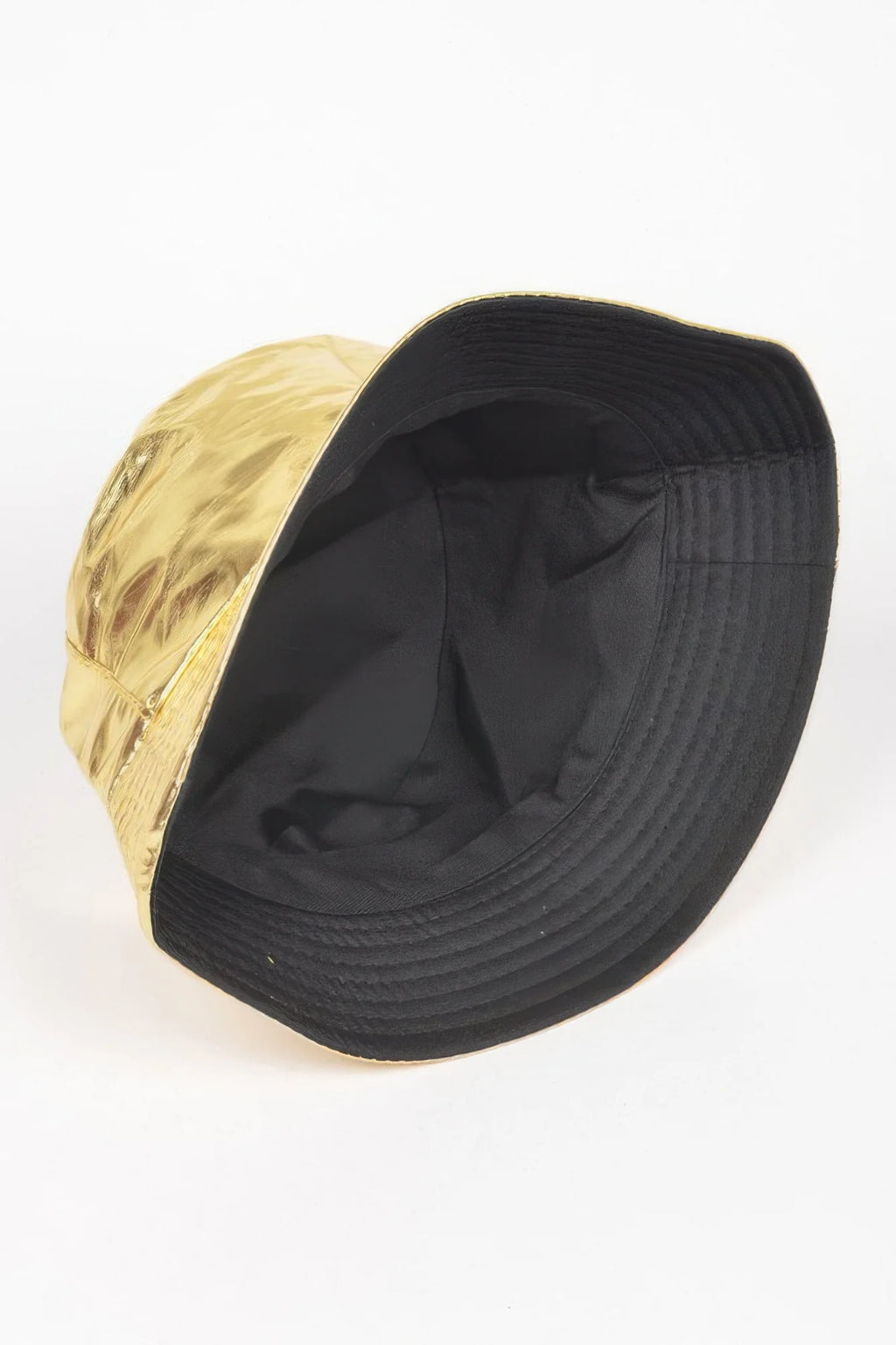 Metallic Faux Leather Bucket Hat, Gold – image 3