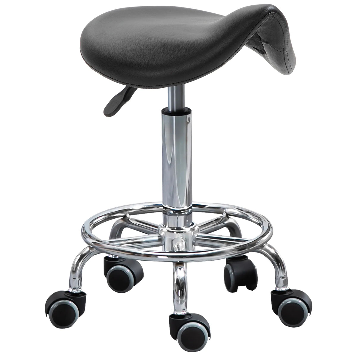 Black Saddle Stool Rolling Salon Chair with Adjustable Height – image 2