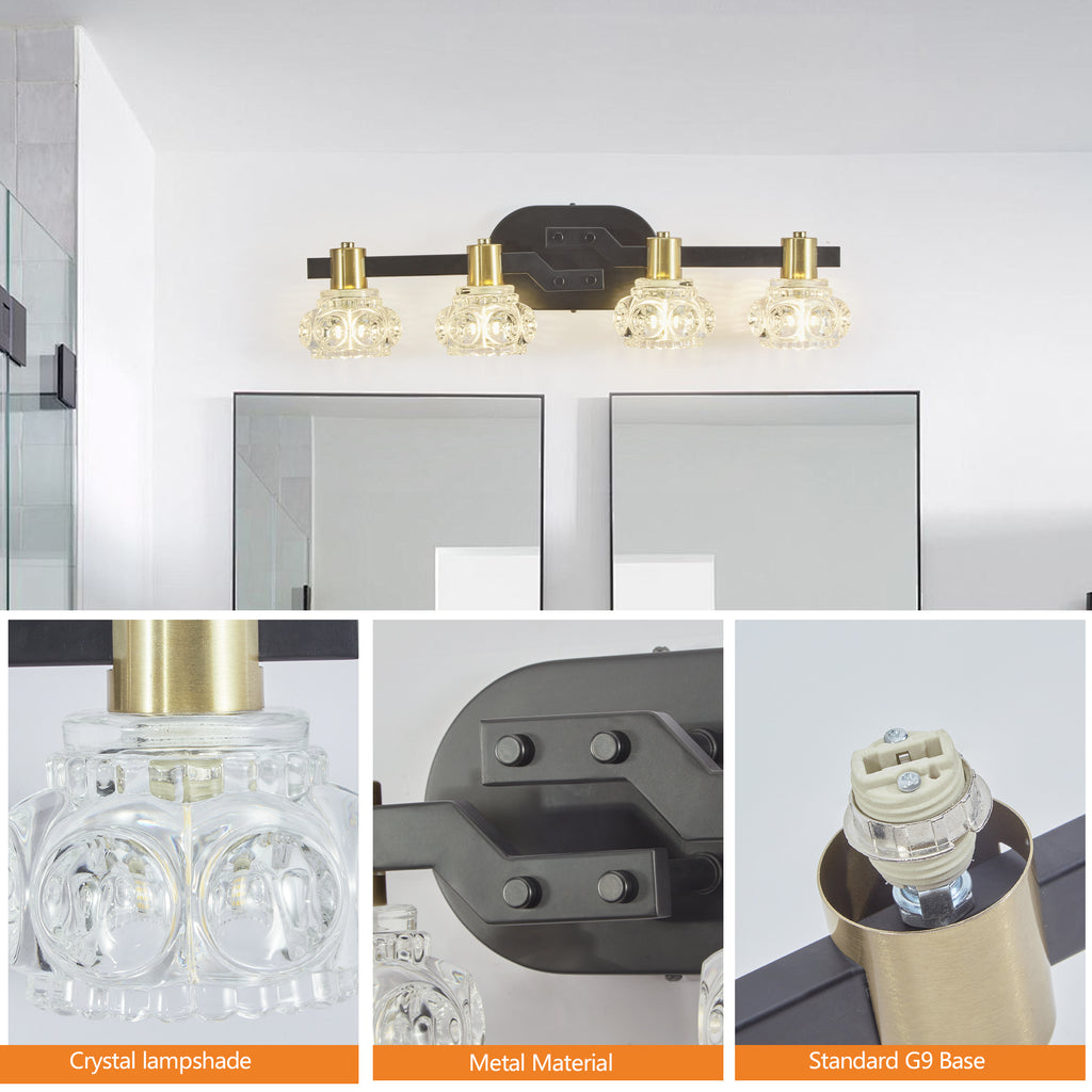 Vintage 4-Light Crystal Wall Sconce Black Gold Vanity Light 24 In – image 5