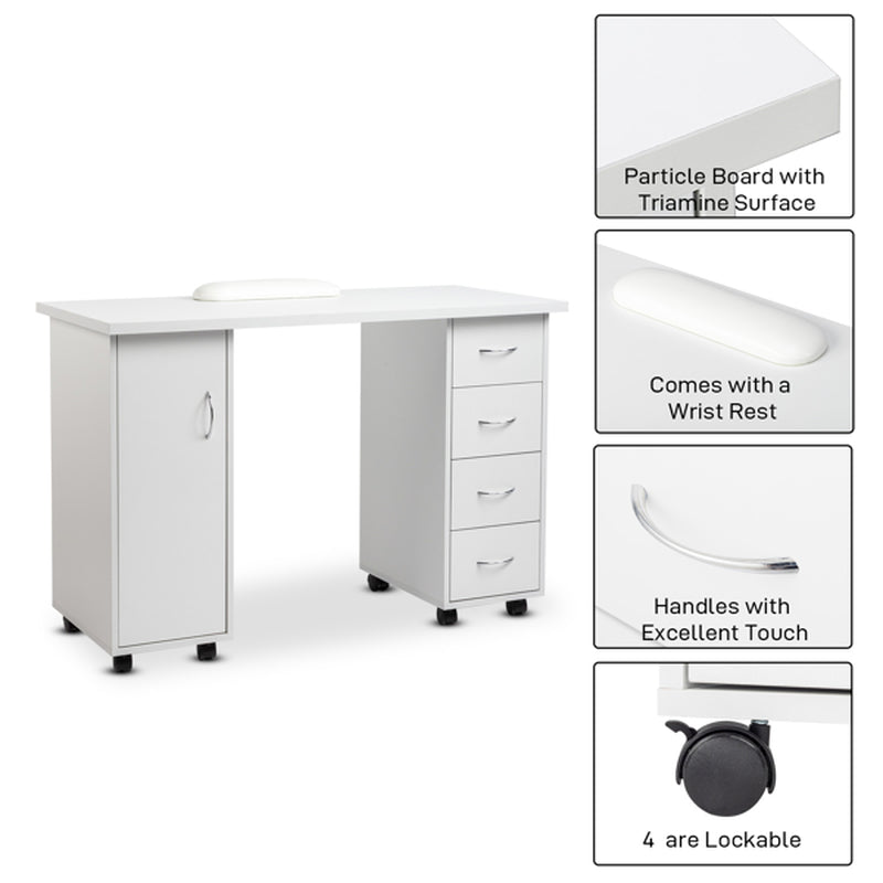 White Nail Art Table with Cabinet Door and 4 Drawers – image 6