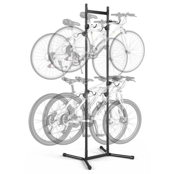 Freestanding Vertical Bike Storage Rack for 4 Bikes, Adjustable Hooks, Black – image 1