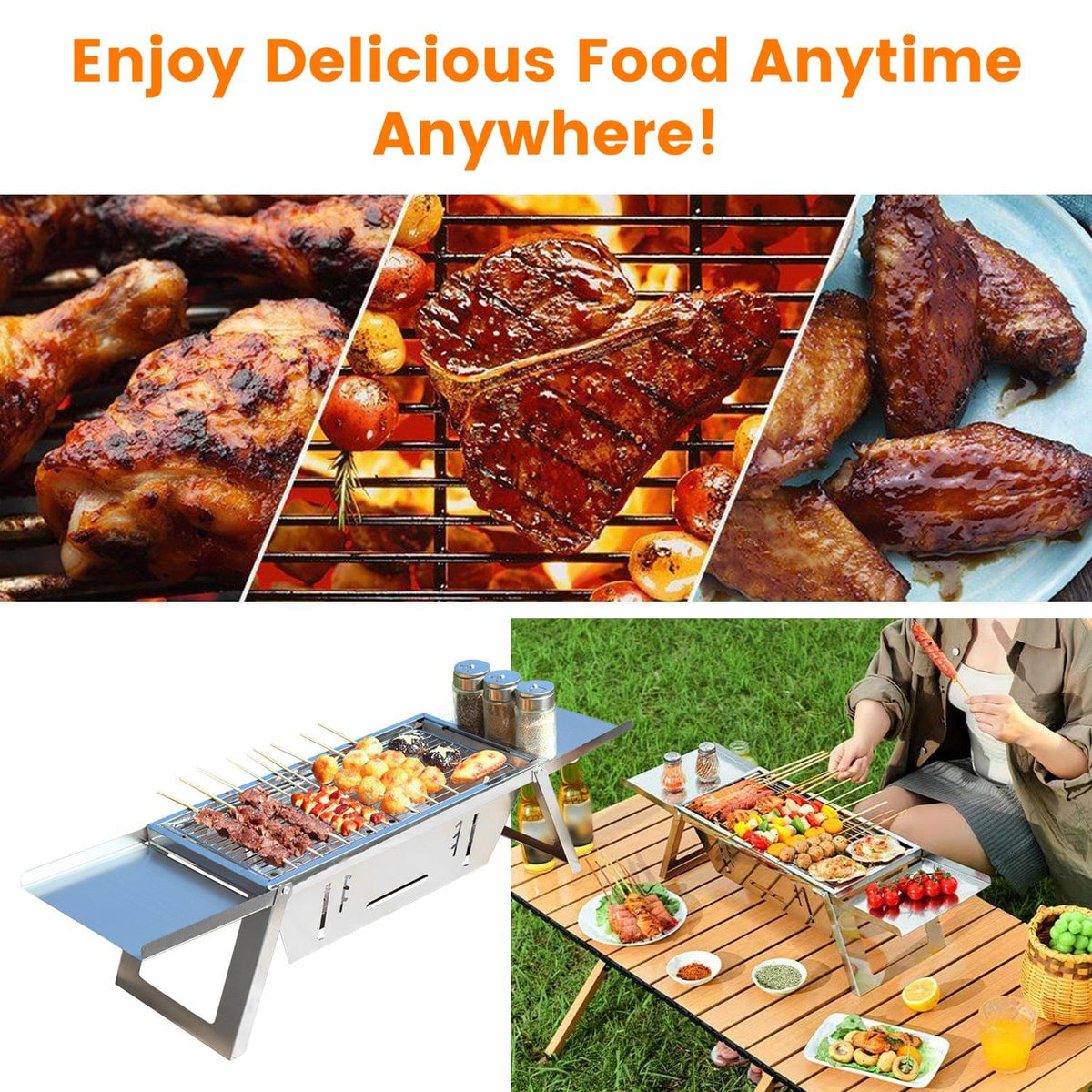 Portable Charcoal Grill and Fire Pit, 3-in-1 Folding Stainless Steel – image 2