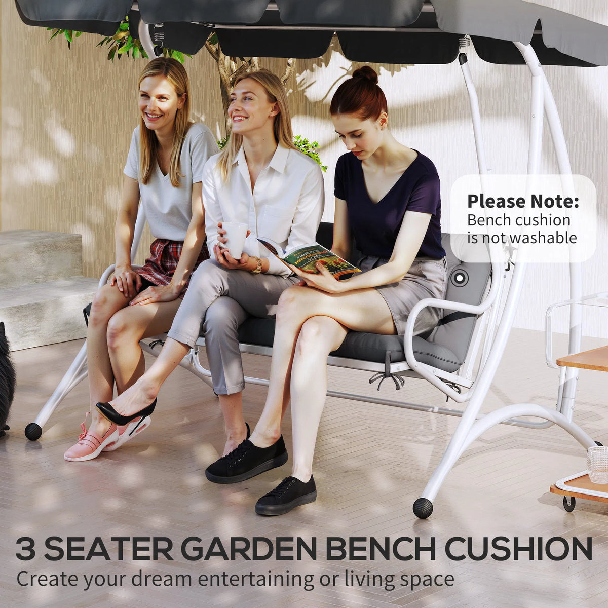 3-Seater Swing Bench Replacement Cushion with Backrest, Dark Grey – image 6