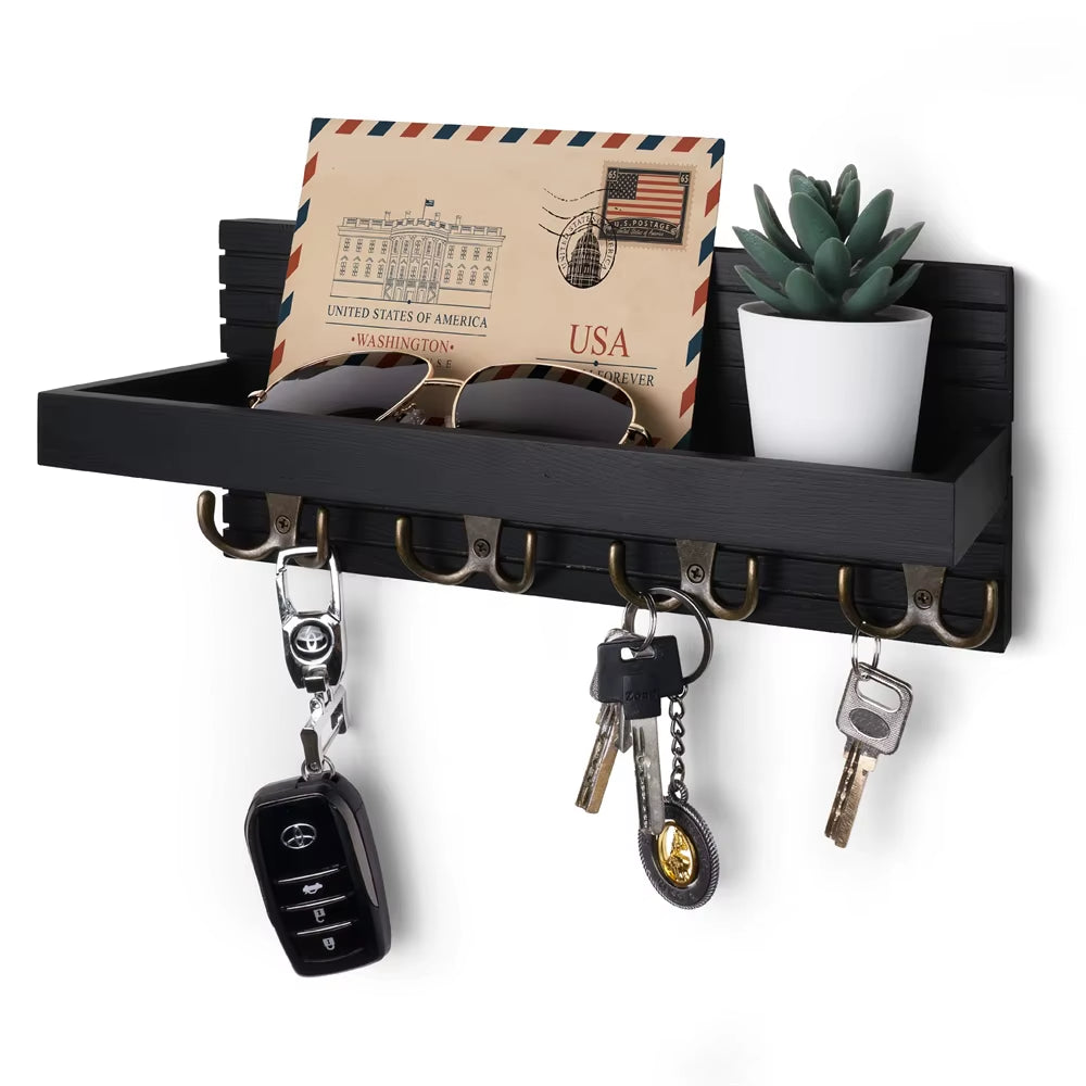 Key Holder with Mail Organizer – Wooden Wall Rack, 4 Hooks – image 8