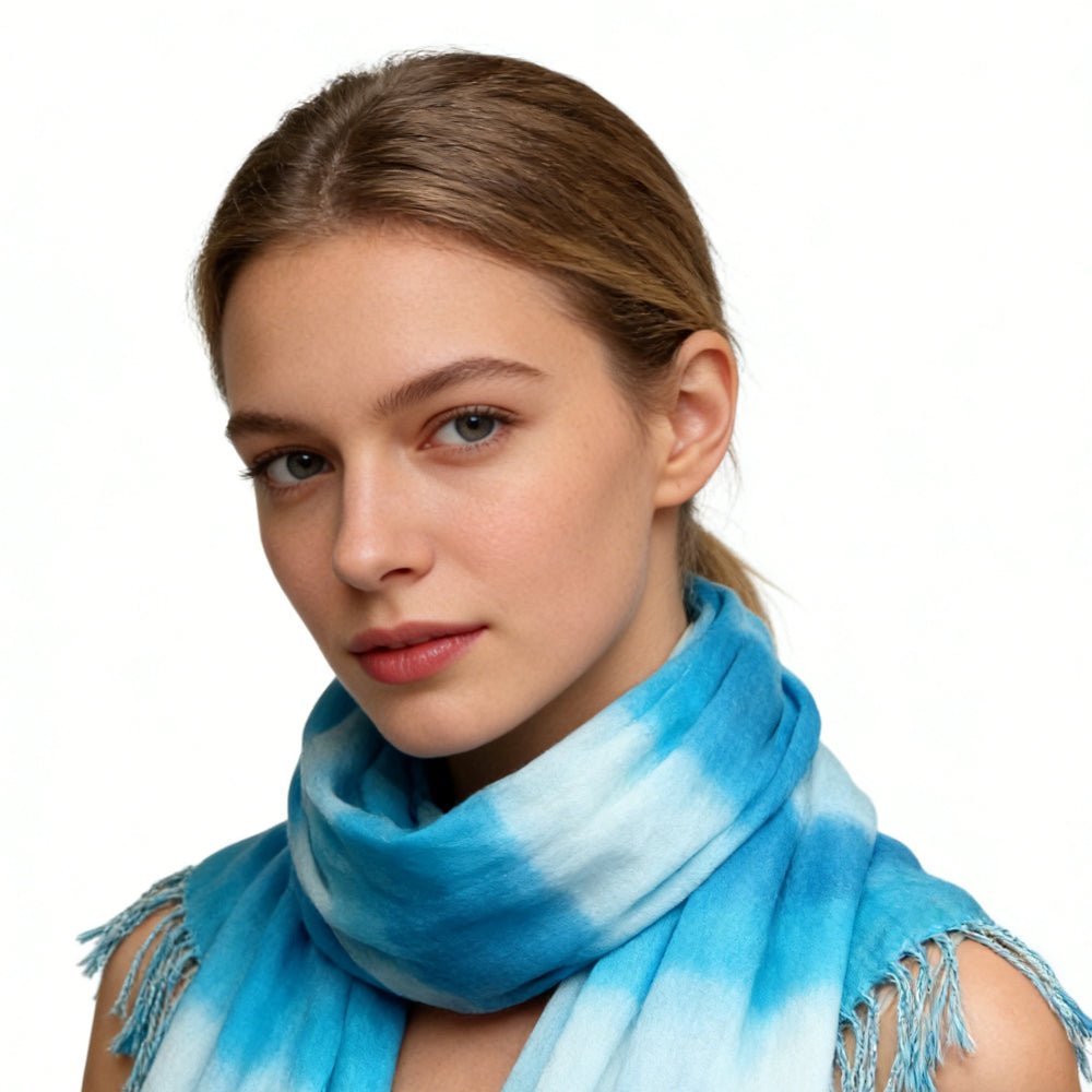 Viscose Scarf, Turquoise Printed Summer Scarf, 67 x 24 in – image 2