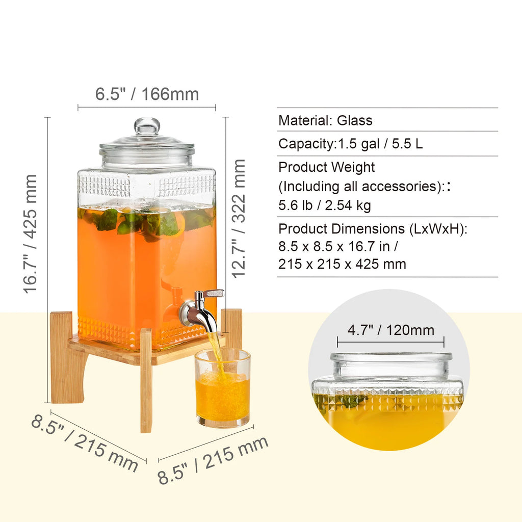 Set of 2 Glass 1.5 Gallon Punch Jars with Stand and Steel Taps – image 7