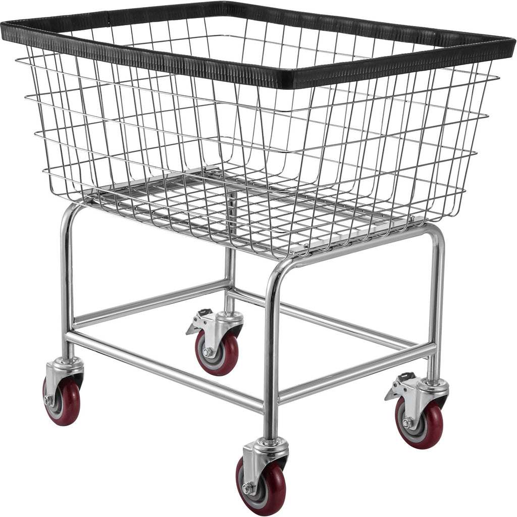 Commercial Wire Laundry Cart, 2.5 Bushel Basket with 4 in Casters, Chrome – image 6