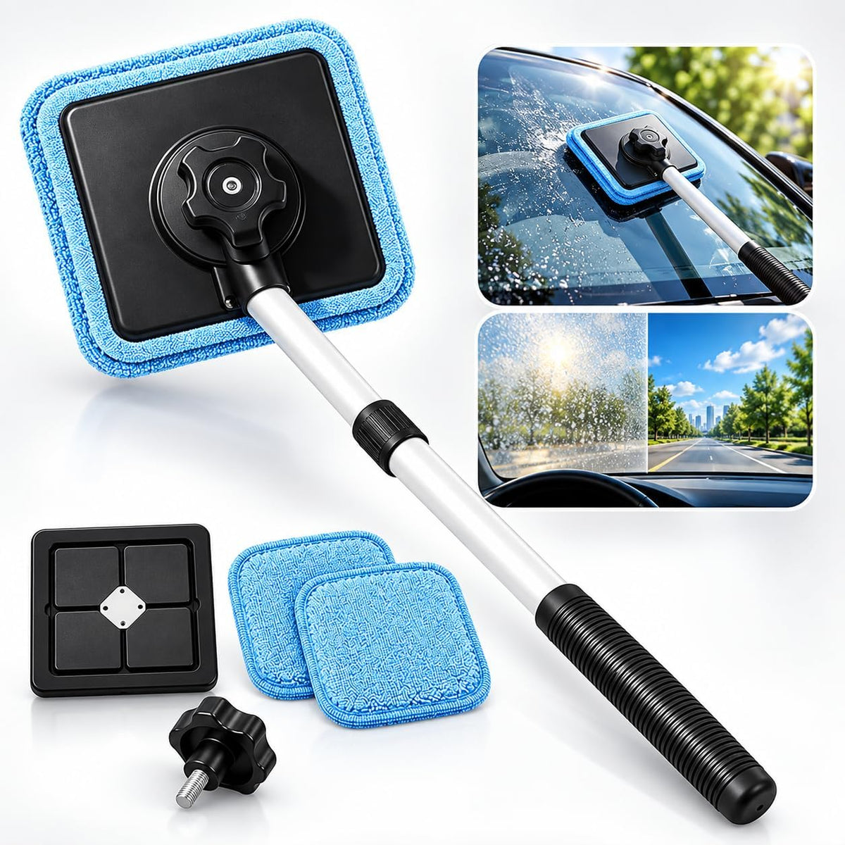 Windshield Cleaner Tool Extendable Magnetic, Inside Glass to 18.5 in