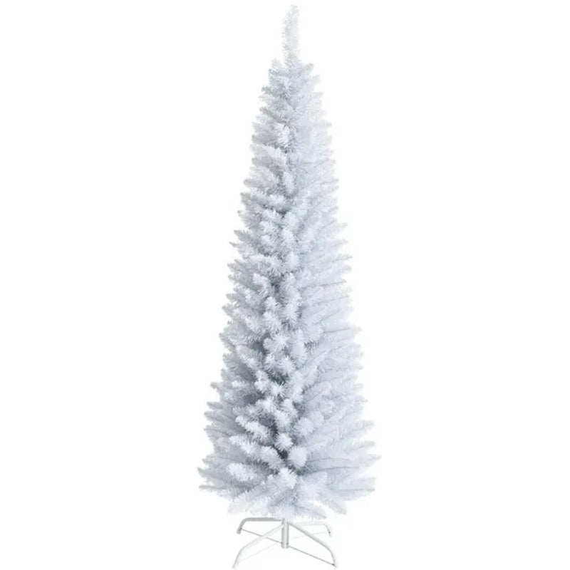 Christmas Tree, 6 Ft White Slim Pencil, Unlit with Metal Stand – image 7