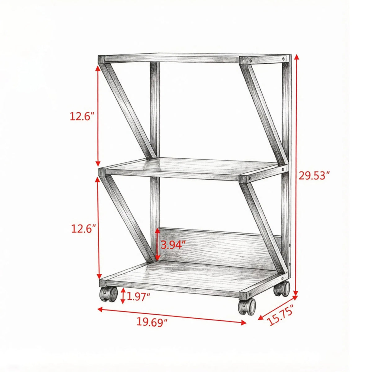 3-Tier Rolling Kitchen Storage Rack with Wood Shelves – image 4