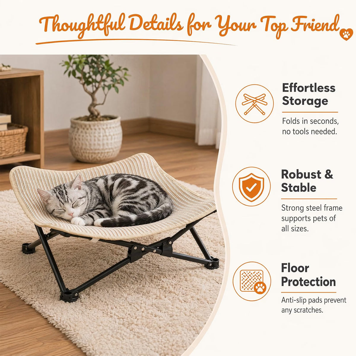 Elevated Cat Bed – Foldable Sisal Cat Hammock – image 3