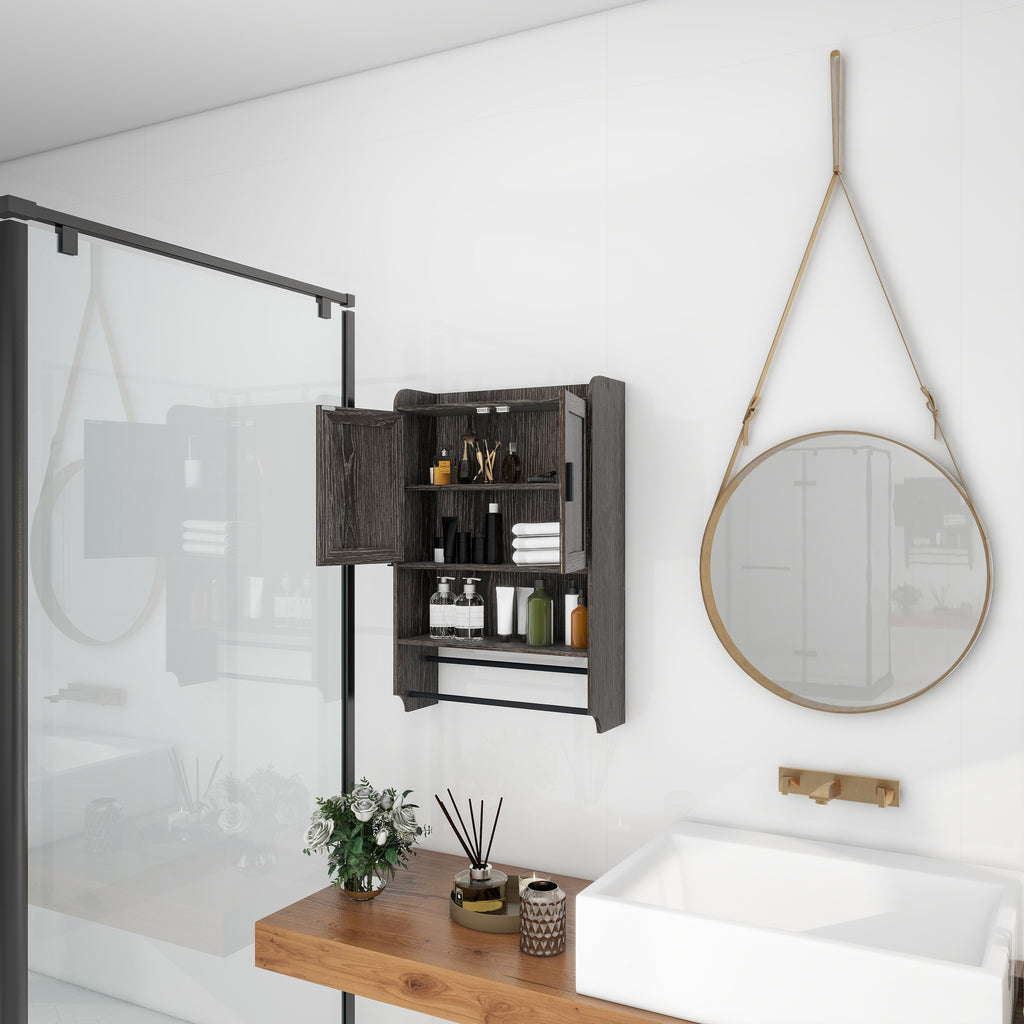 Bathroom Wall Cabinet with Towel Bar and Paper Holder, Grey – image 5