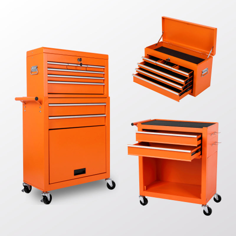 Tool Chest, 8-Drawer Rolling Tool Storage Cabinet with 2 in 1 Detachable Top Tool Box, Liner, Lockable Wheels, Side Hooks, Metal Tool Cart for Garage