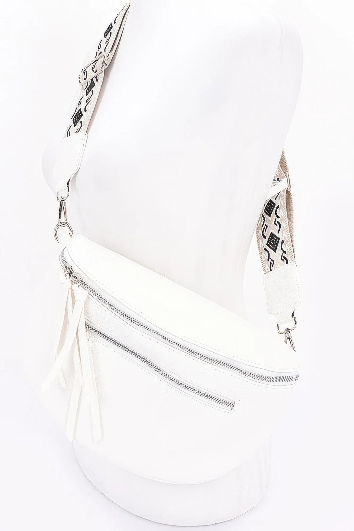 Crossbody Belt Bag – Faux Leather Zip Waist Bag, White – image 12