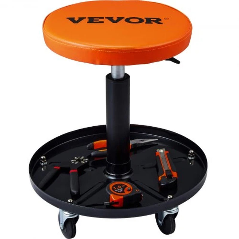 Rolling Mechanic Stool, Pneumatic Height-Adjustable Seat with Tray