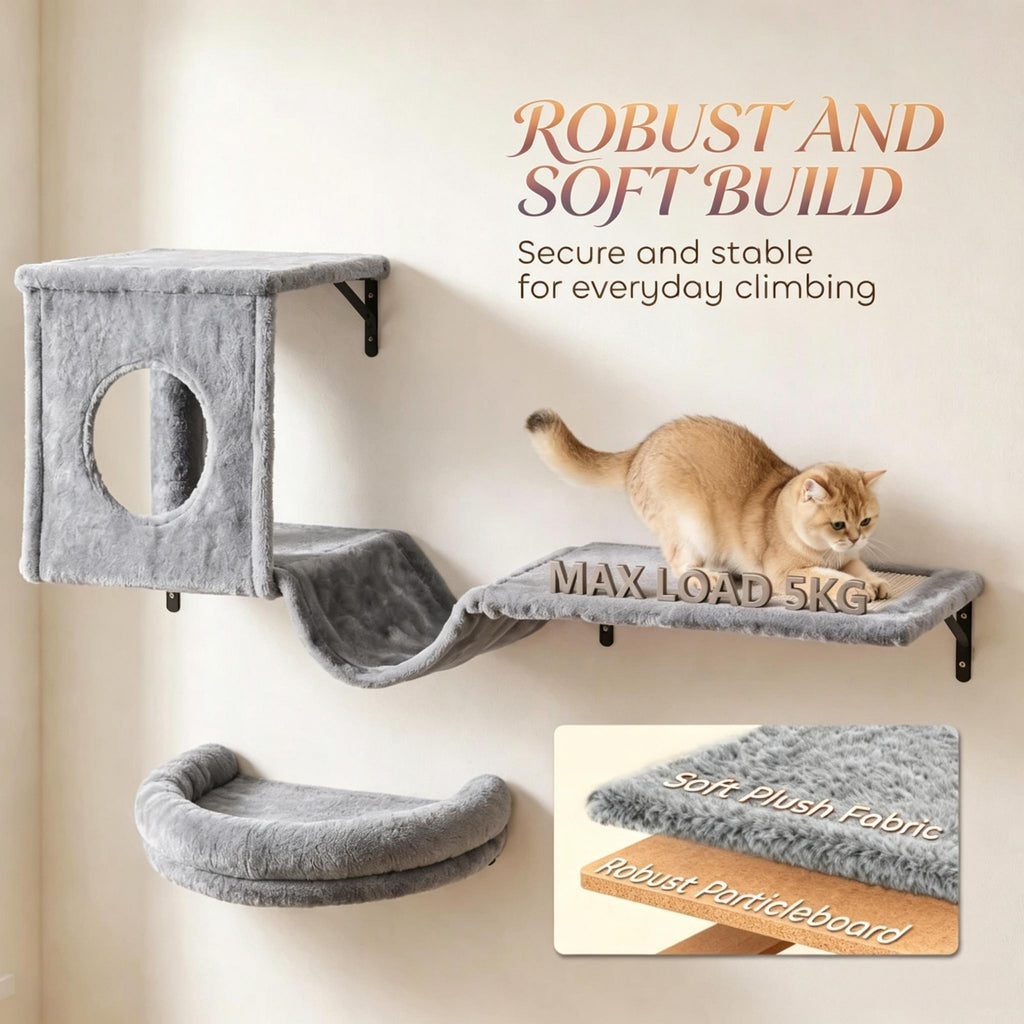 Cat Wall Shelves, 3-in-1 Set with Condo, Hammock and Scratching Post – image 4