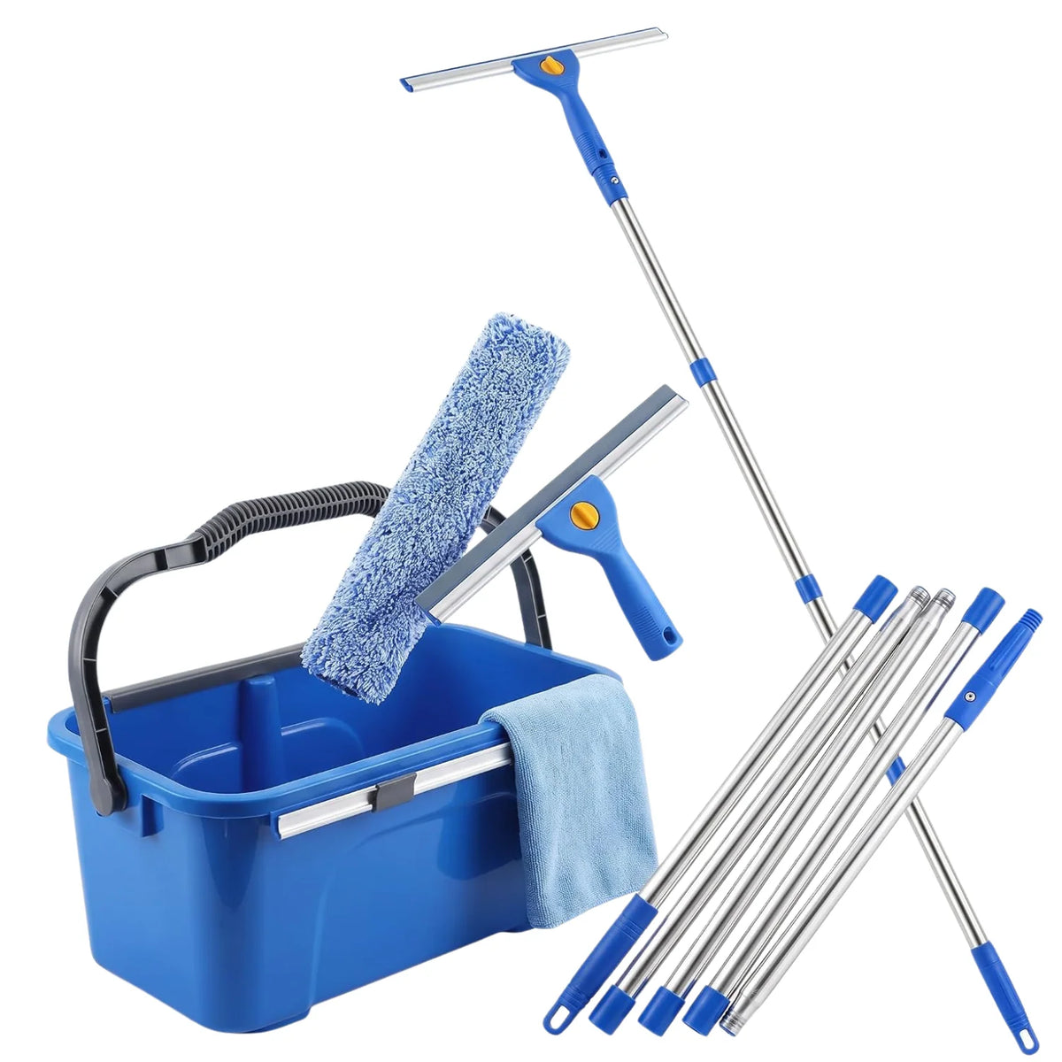 Window Cleaning Kit with Squeegee, Scrubber, Bucket & Pole