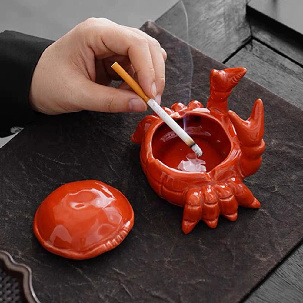 Crab Ceramic Ashtray with Lid - Cute Windproof Ashtray