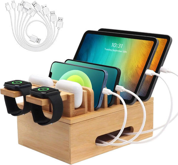 Bamboo Charging Station Organizer for Phones, Tablets & Watches