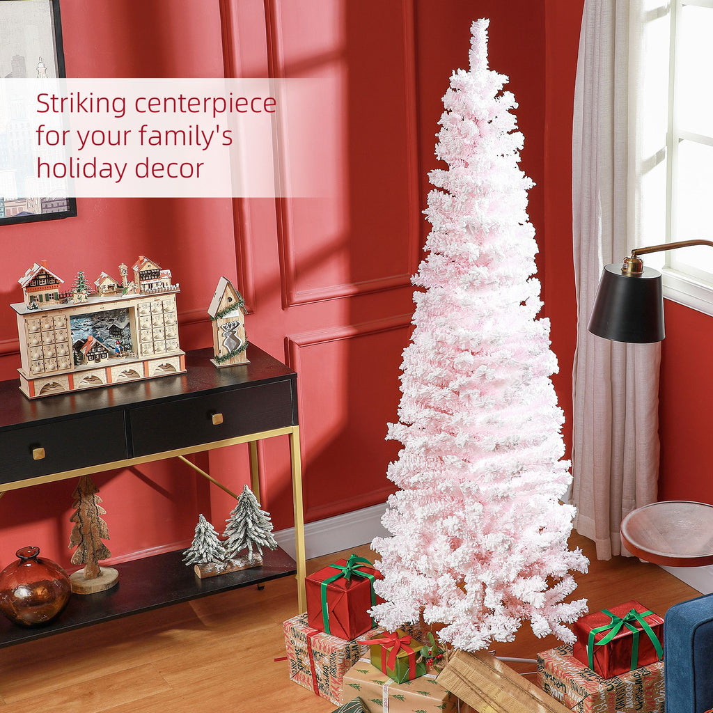 6 Ft Pink Flocked Pencil Christmas Tree With Folding Metal Stand – image 6