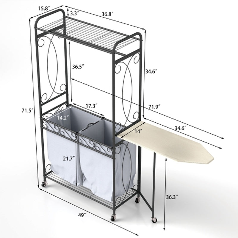 Rolling Laundry Cart with Hamper, Hanging Rail and Storage Shelf – image 5
