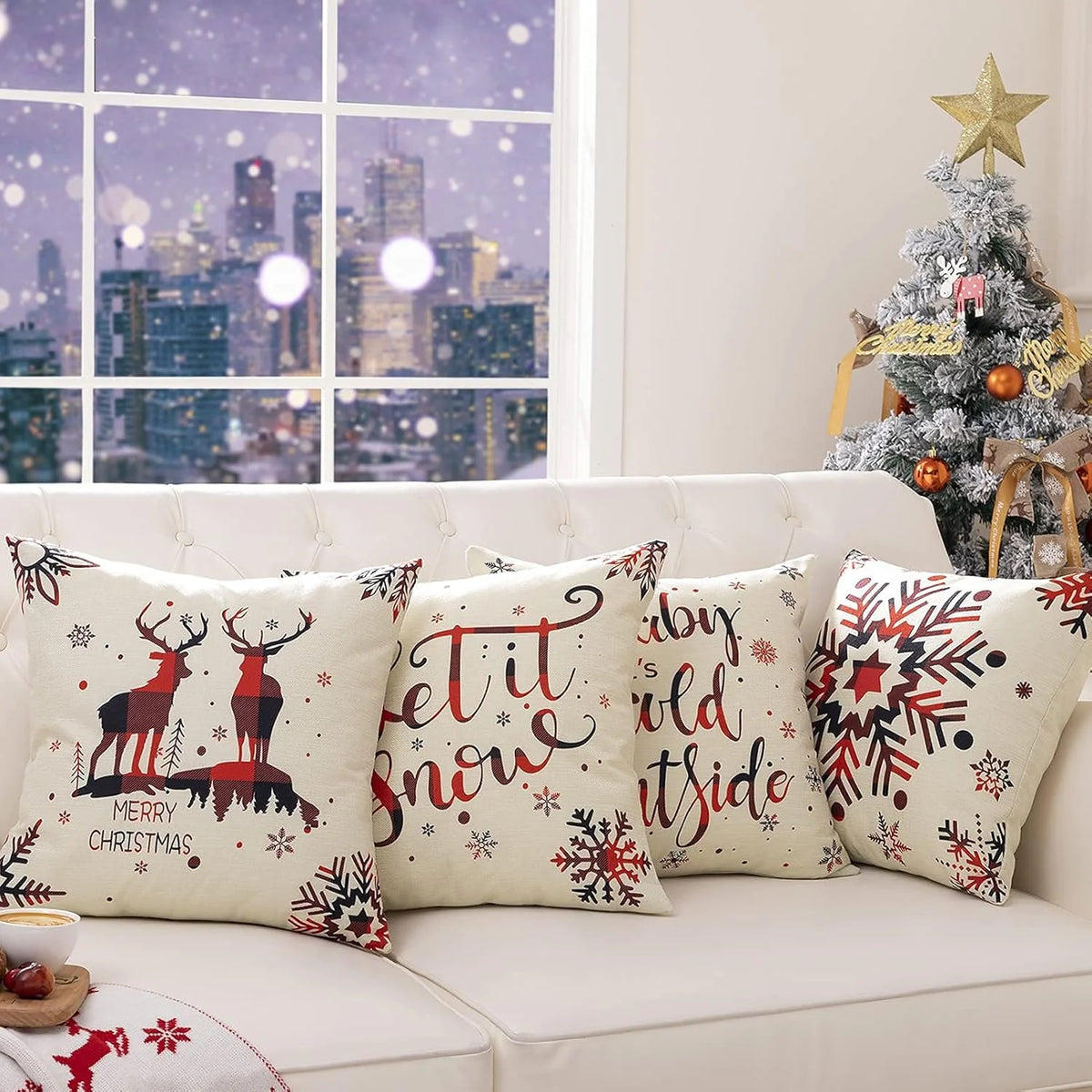 Christmas Pillow Covers - 4-Pack 18 x 18 in Linen-Look Covers – image 6