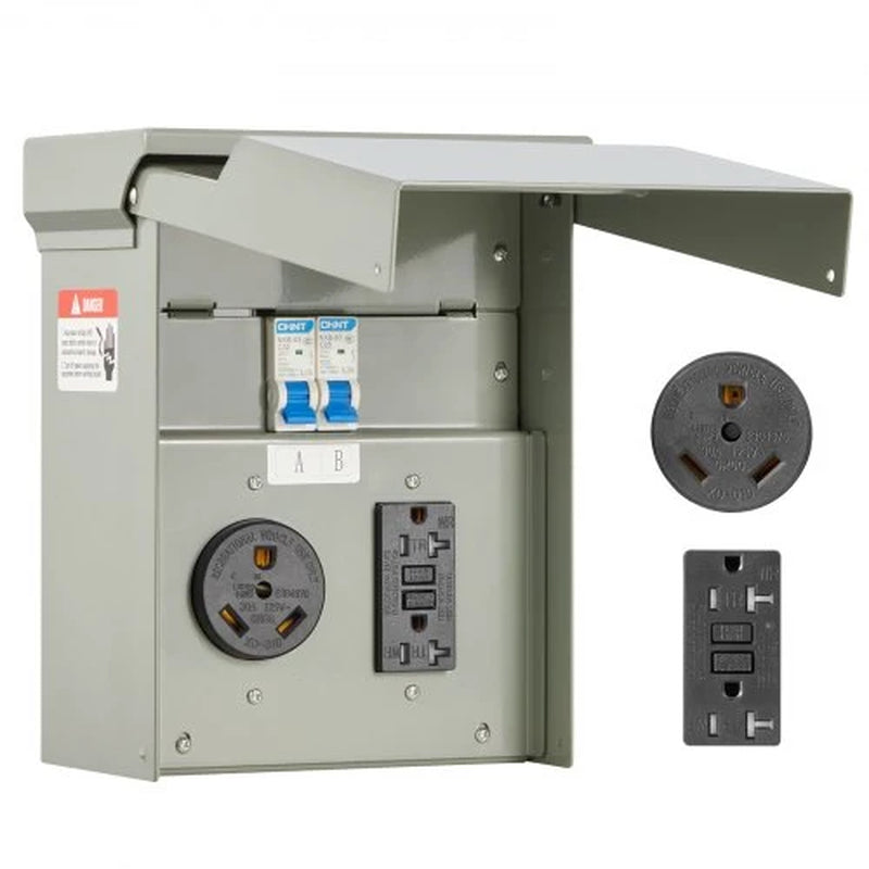 RV Power Outlet Panel, 30 Amp and 20 Amp GFCI, Weatherproof