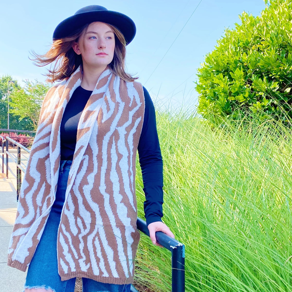 Zebra Knit Scarf – Reversible Cozy Winter Scarf, 13 x 78 in