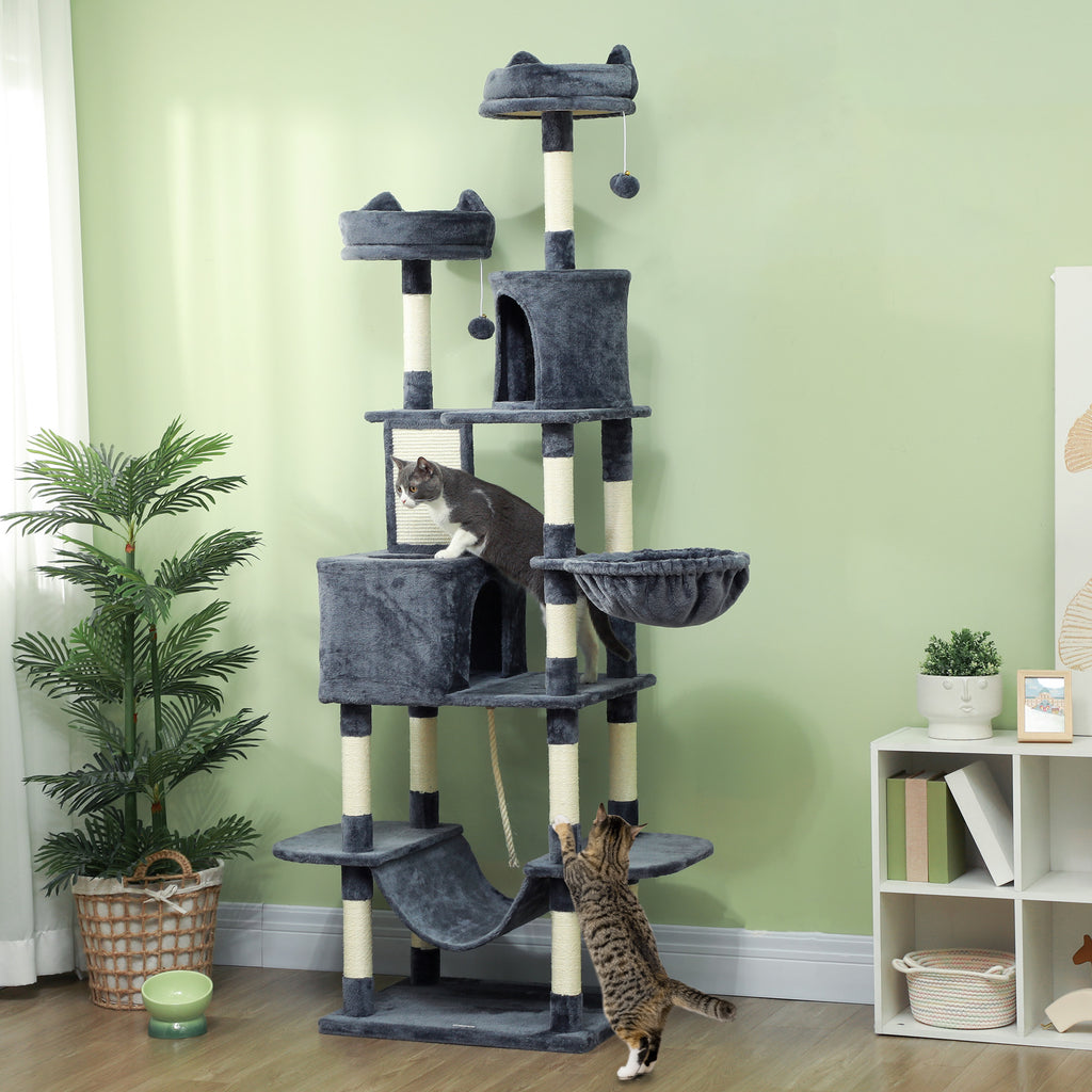 81 Inch Large Cat Tree with 2 Condos, Hammocks and Scratching Board – image 2