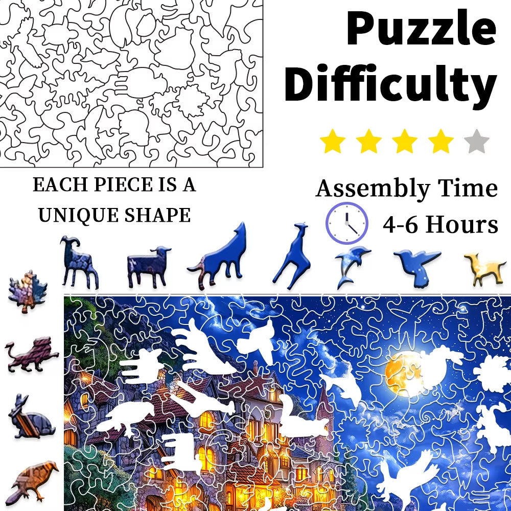 Wooden Jigsaw Puzzle, Moonlit Coastal Castle – image 5