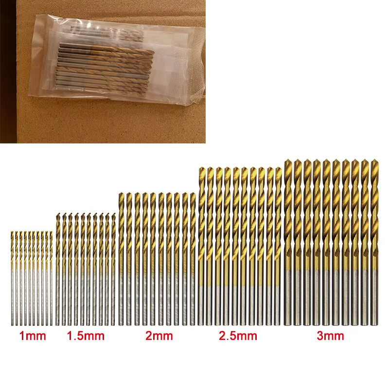 Mini Twist Drill Bit Set 50-Piece 1-3mm Titanium Coated HSS – image 3