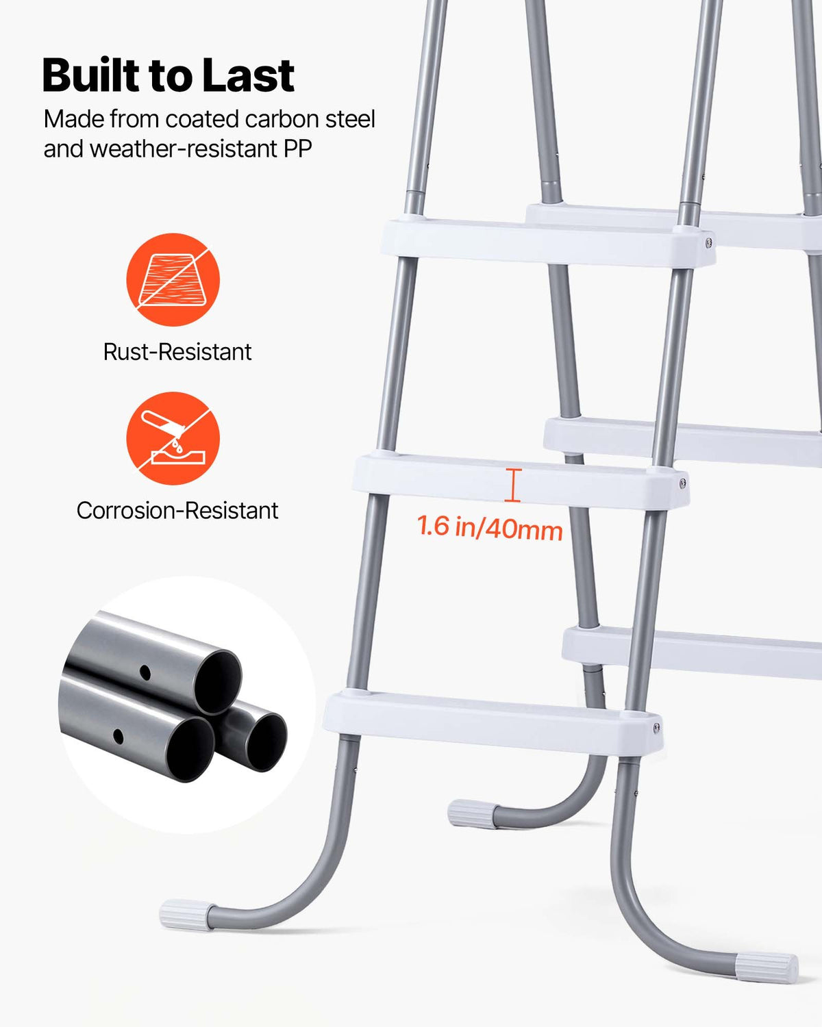 3-Step Above Ground Pool Ladder, Steel A-Frame for 42 in Walls – image 4