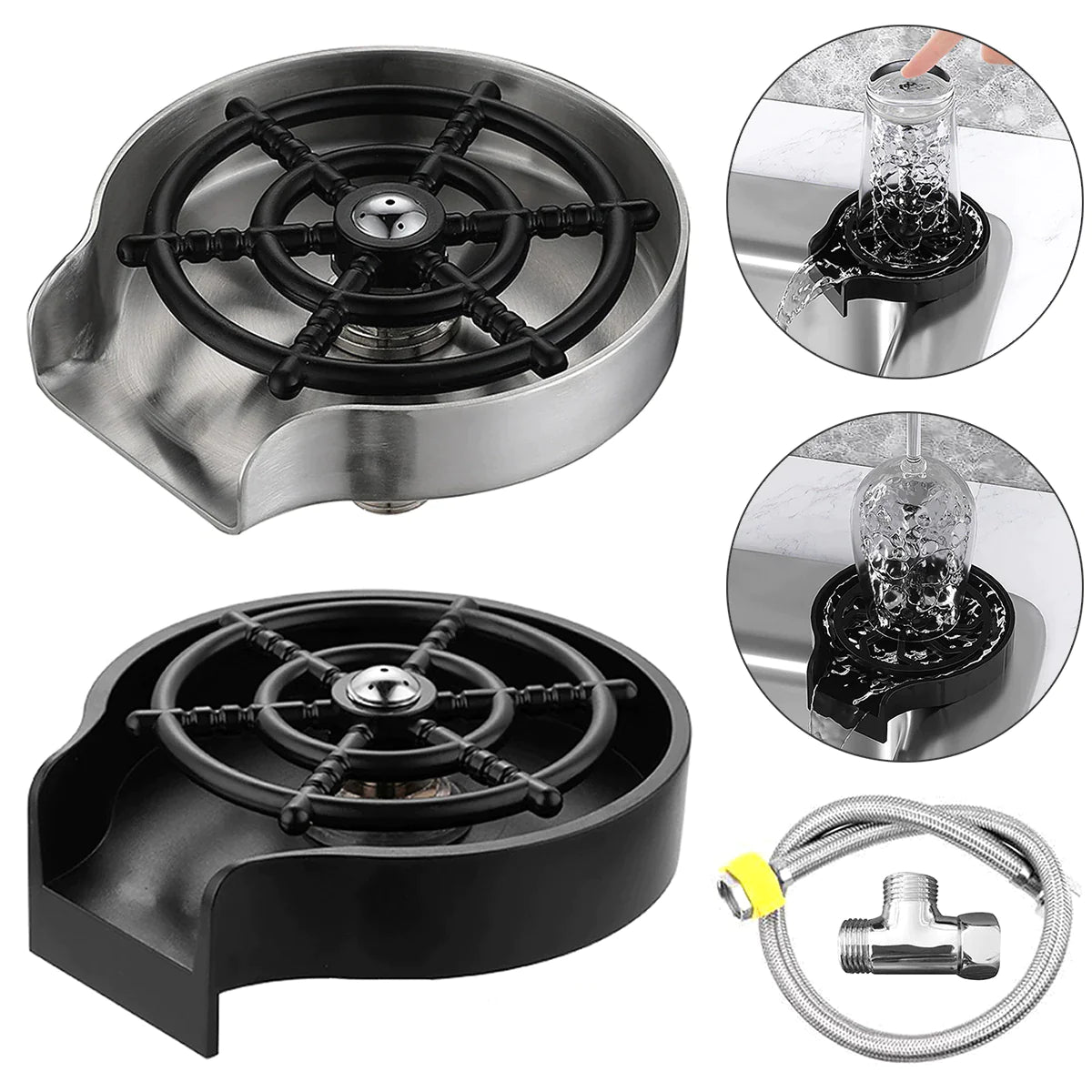 Glass Rinser for Kitchen Sink, Stainless Cup Washer with Hose