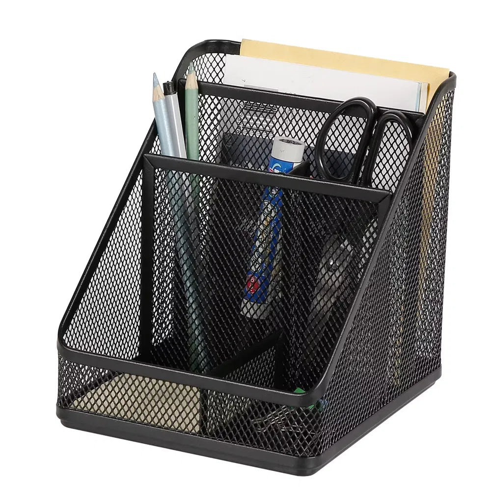 Desk Organizer – Black Steel Mesh with 5 Compartments