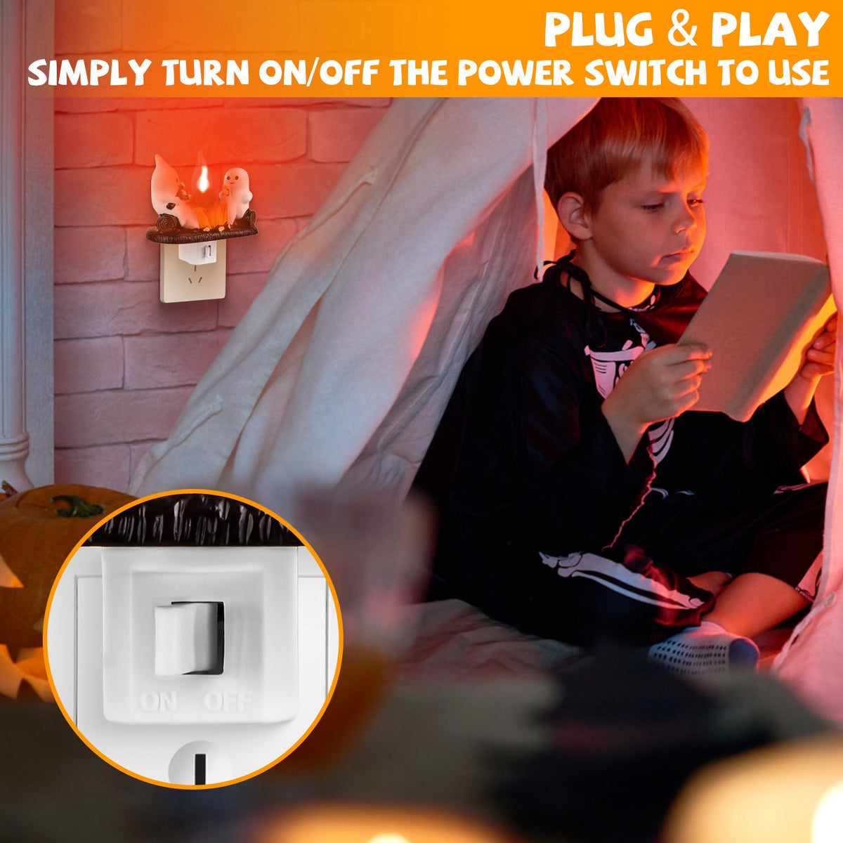 Ghost Campfire Night Light, Flickering Flame Halloween Decor 2 Pack – image 3