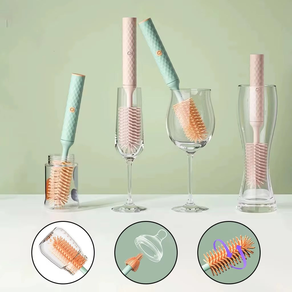 Electric Bottle Brush Set 3 Pcs - Rotating Waterproof Cleaning Brush for Bottles & Straws
