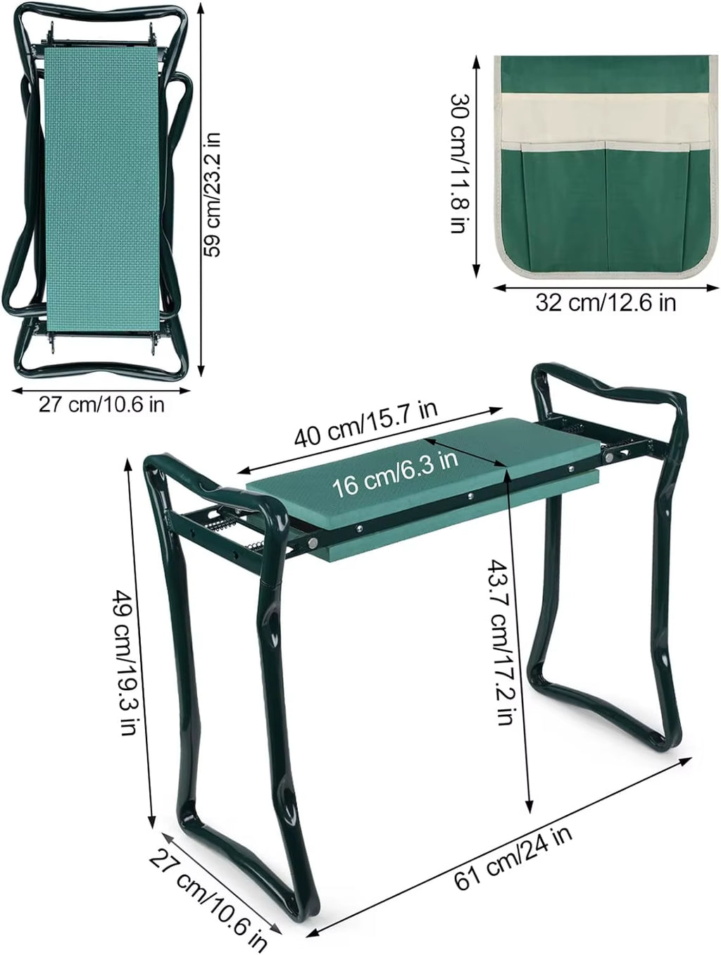 Garden Kneeler and Seat - Folding Bench with EVA Pad and Tool Pouch