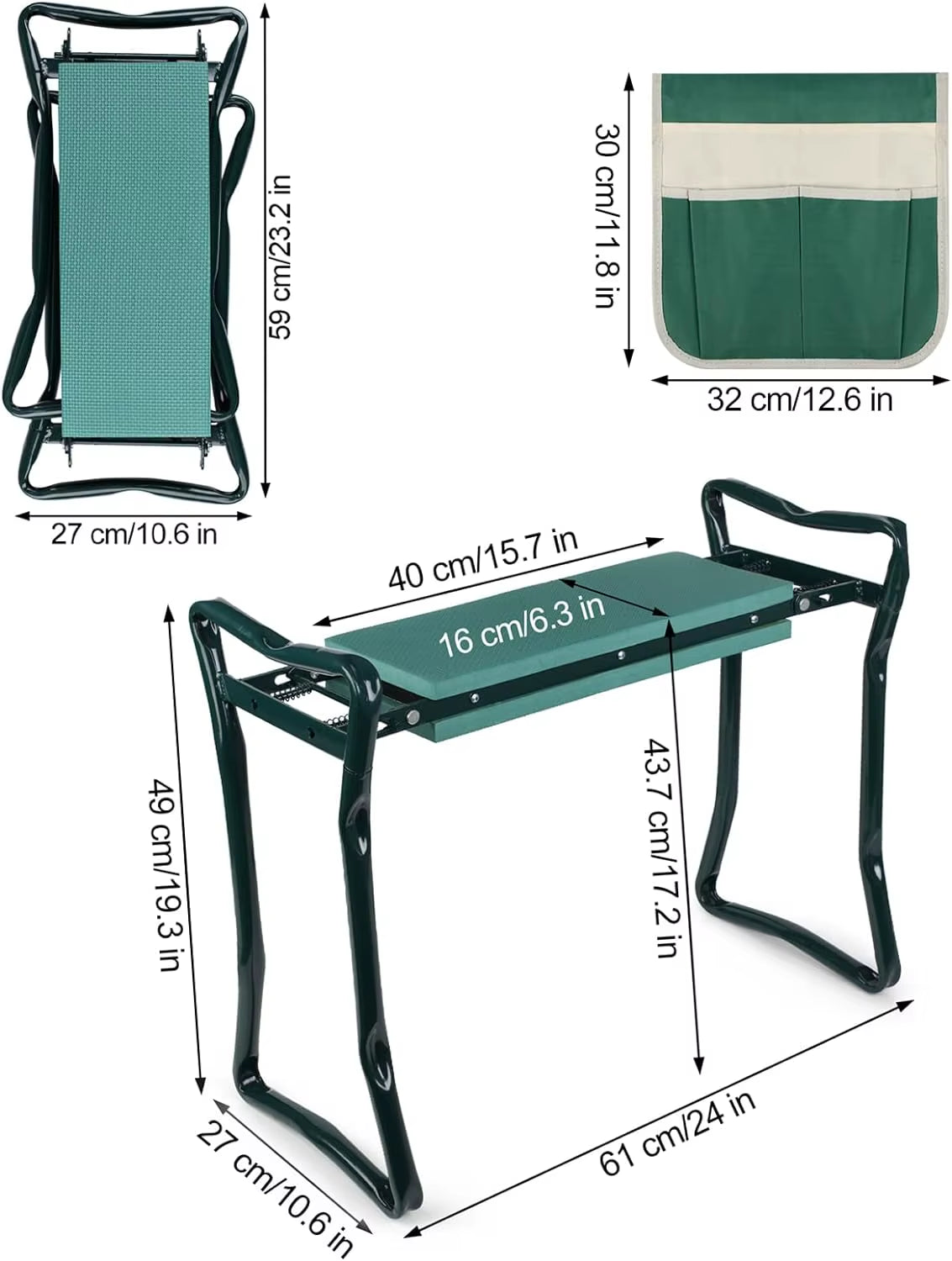 Garden Kneeler and Seat - Folding Bench with EVA Pad and Tool Pouch