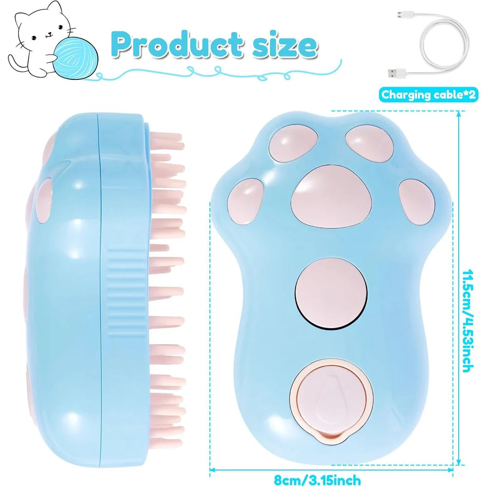 Pet Steam Grooming Brush Rechargeable Paw Shape Deshedding Comb – image 3